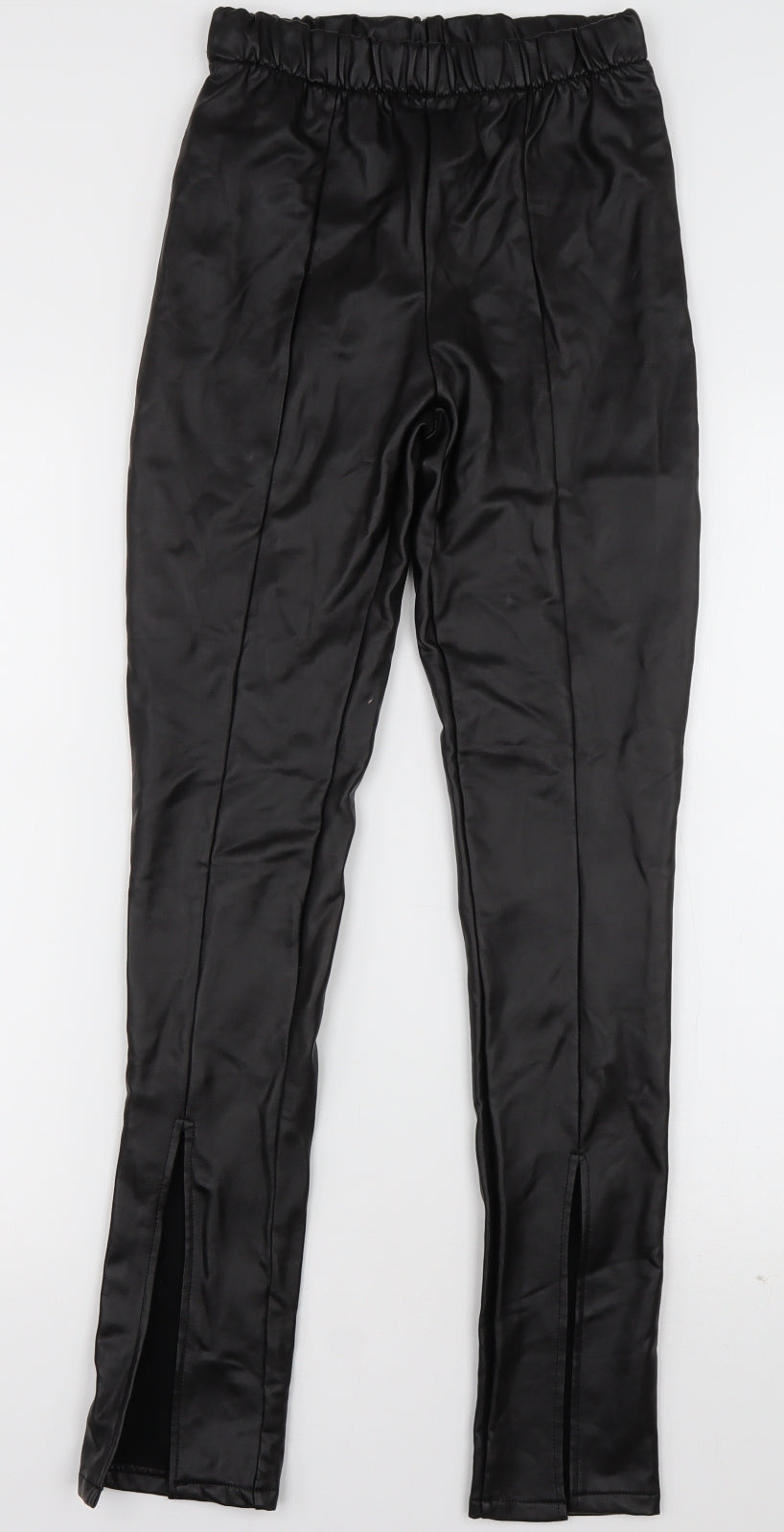 Boohoo Womens Black  Polyester Trousers  Size 4 L30 in Regular  - Leather Look Leggings