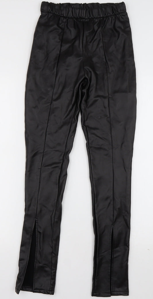 Boohoo Womens Black  Polyester Trousers  Size 4 L30 in Regular  - Leather Look Leggings