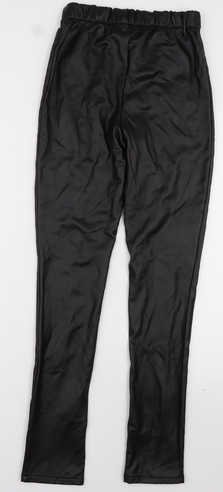 Boohoo Womens Black  Polyester Trousers  Size 4 L30 in Regular  - Leather Look Leggings