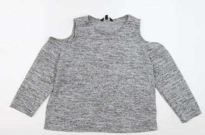 Matalan Girls Grey  Polyester Basic Casual Size 14 Years Crew Neck Pullover - Cold shoulder