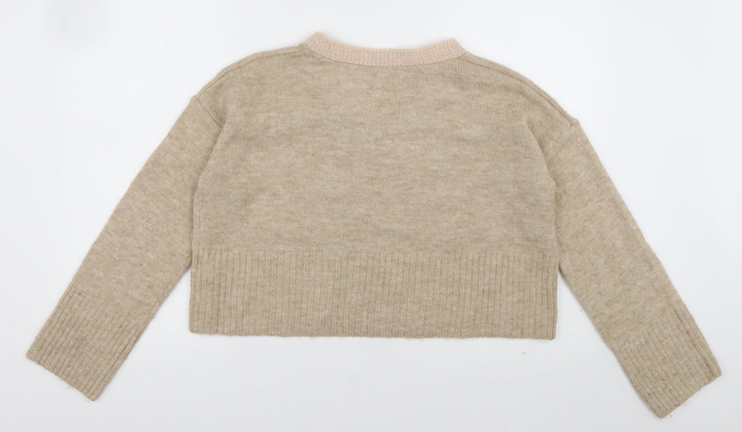 Topshop Womens Brown V-Neck  Acrylic Pullover Jumper Size 10