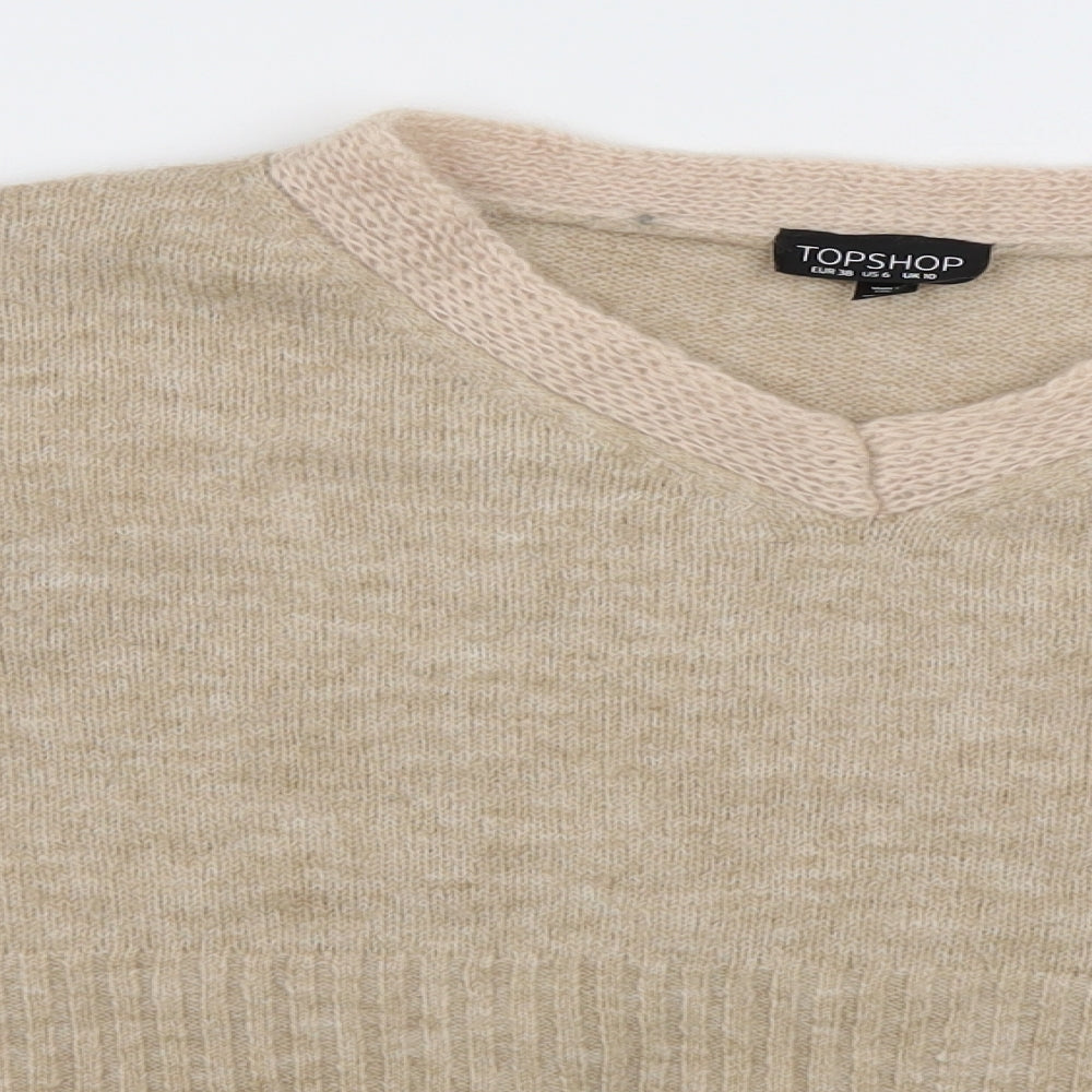 Topshop Womens Brown V-Neck  Acrylic Pullover Jumper Size 10