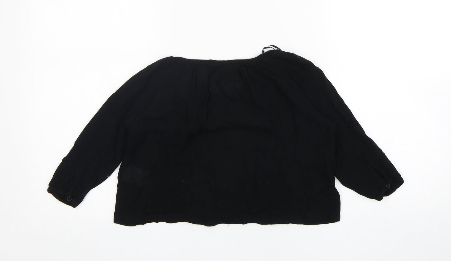 Miss E-vie Girls Black  Viscose Basic Blouse Size 7 Years V-Neck