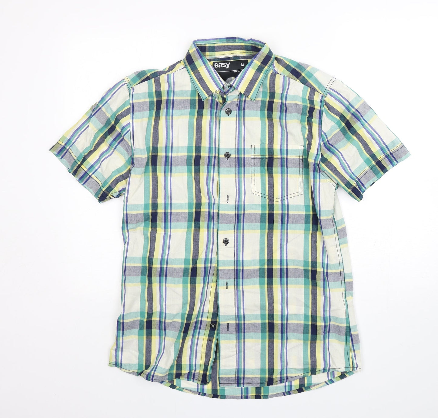 EAST Mens Multicoloured Plaid Cotton  Button-Up Size M Collared
