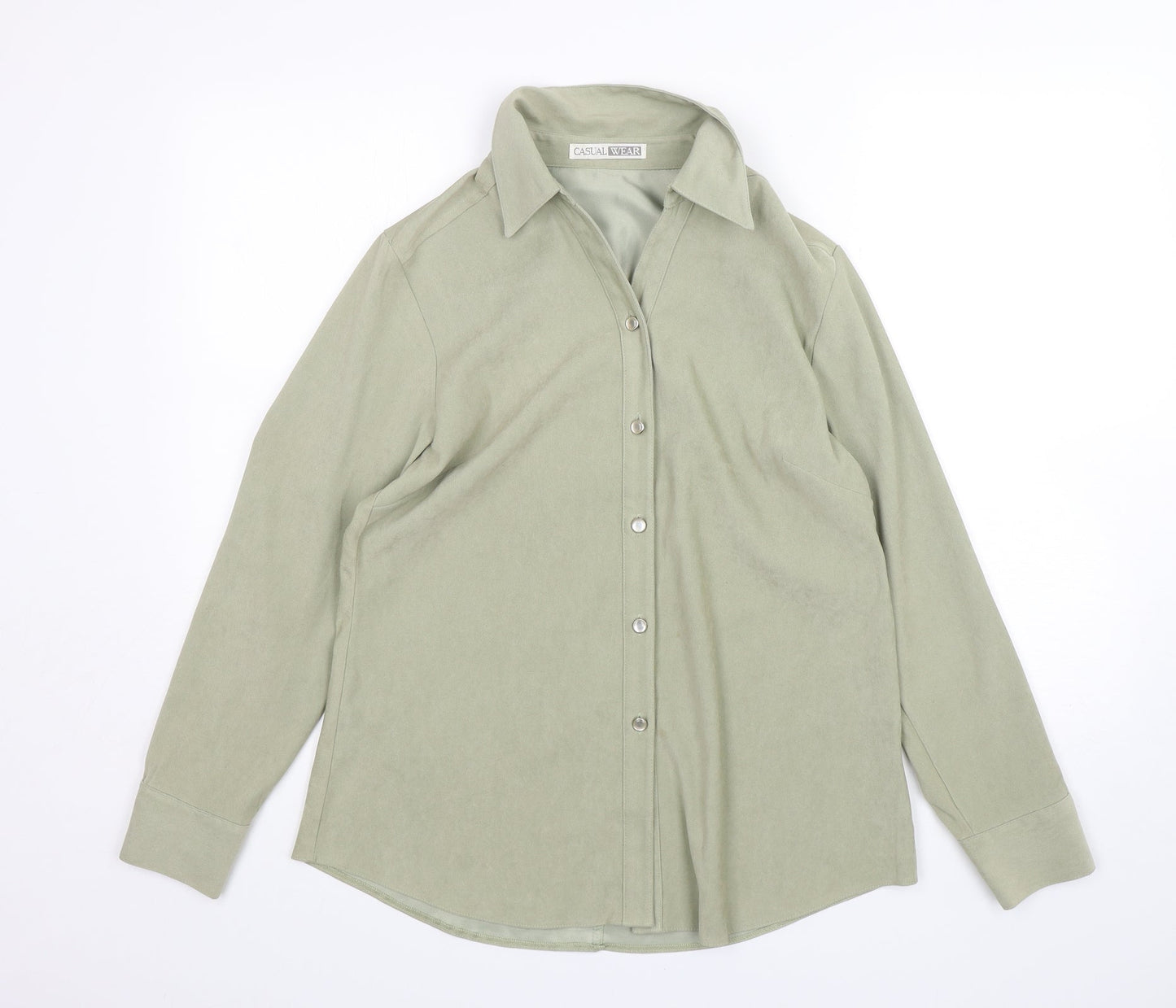 Casual Wear Womens Green  Polyester Basic Button-Up Size 12 Collared