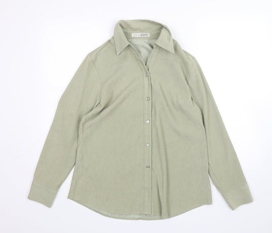 Casual Wear Womens Green  Polyester Basic Button-Up Size 12 Collared