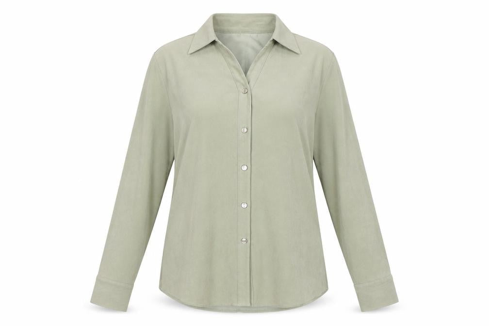 Casual Wear Womens Green  Polyester Basic Button-Up Size 12 Collared