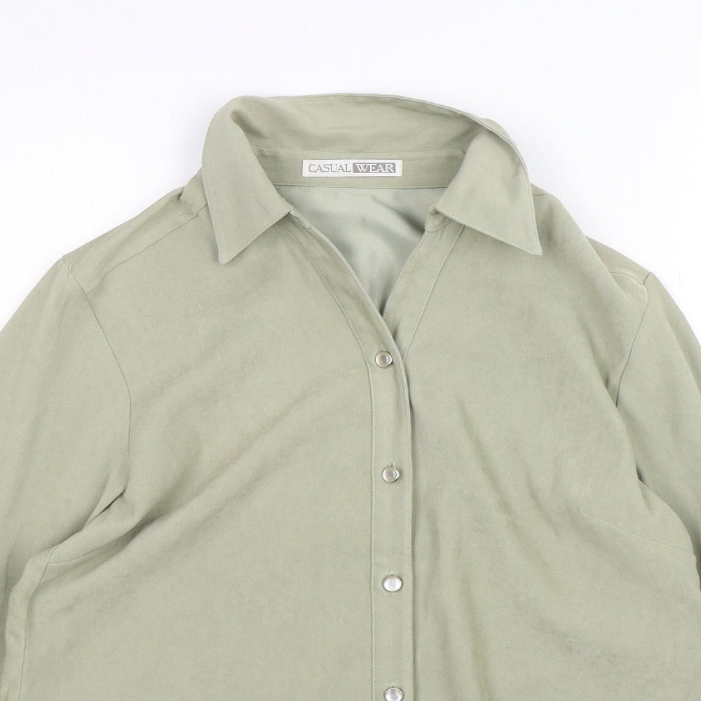 Casual Wear Womens Green  Polyester Basic Button-Up Size 12 Collared