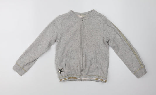 NEXT Girls Grey Striped Cotton Full Zip Sweatshirt Size 9 Years  Zip