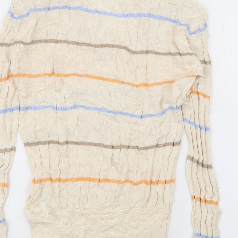 Marks and Spencer Womens Ivory Boat Neck Striped Cotton Pullover Jumper Size S