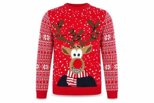 F&F Mens Red Round Neck  Acrylic Pullover Jumper Size XS   - Rudolph