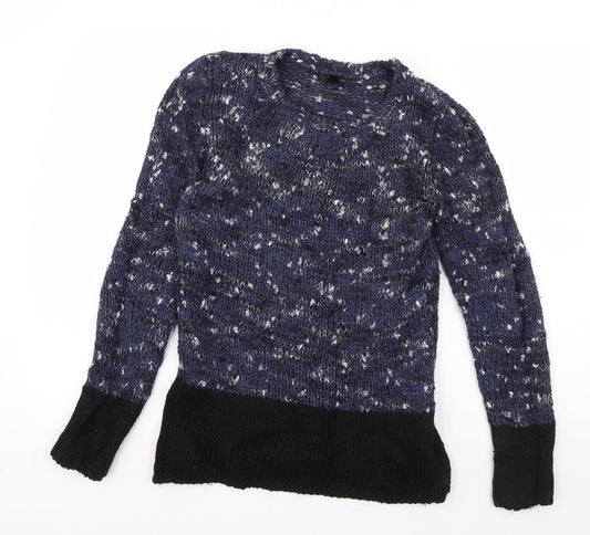 Mango Womens Blue Round Neck  Acrylic Pullover Jumper Size S