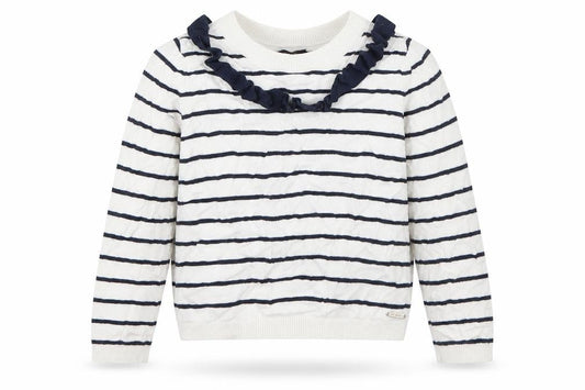Autograph Girls White Crew Neck Striped Viscose Pullover Jumper Size 5-6 Years  Pullover