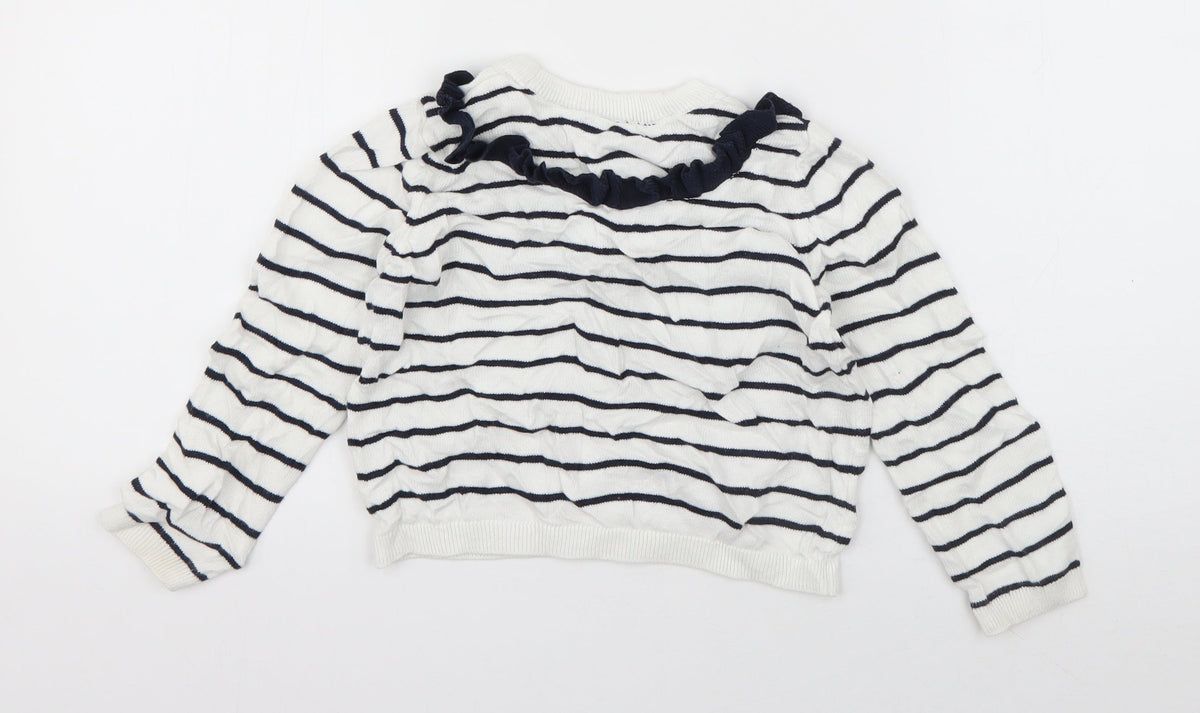 Autograph Girls White Crew Neck Striped Viscose Pullover Jumper Size 5-6 Years  Pullover