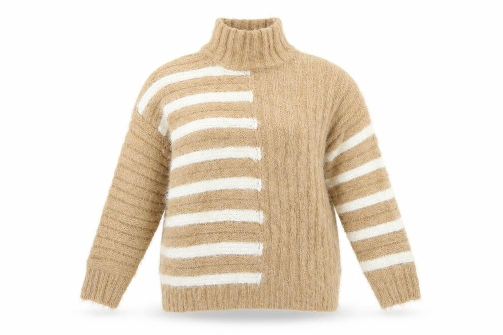 Marks & Spencer Womens Brown High Neck Striped Polyamide Pullover Jumper Size S