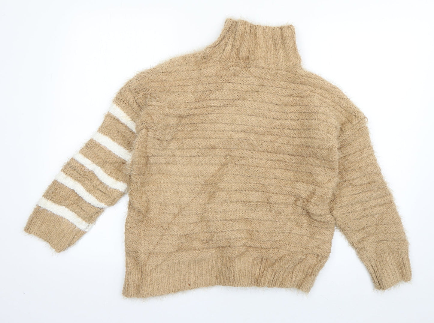 Marks and Spencer Womens Brown High Neck Striped Polyamide Pullover Jumper Size S