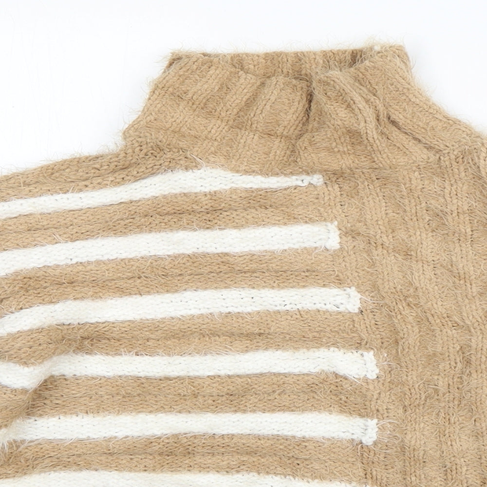 Marks and Spencer Womens Brown High Neck Striped Polyamide Pullover Jumper Size S