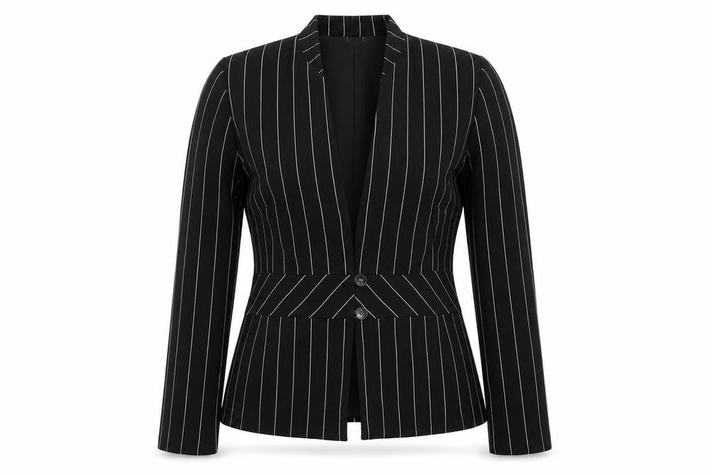 Roman Womens Black Striped Polyester Jacket Suit Jacket Size 14