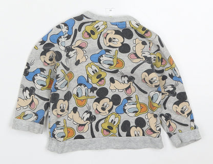 Preloved C&A Boys Grey  Cotton Basic T-Shirt Size 12 Months Crew Neck Pullover - Mickey Donald Goofy - Back