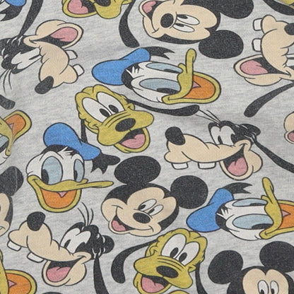Preloved C&A Boys Grey  Cotton Basic T-Shirt Size 12 Months Crew Neck Pullover - Mickey Donald Goofy - Label
