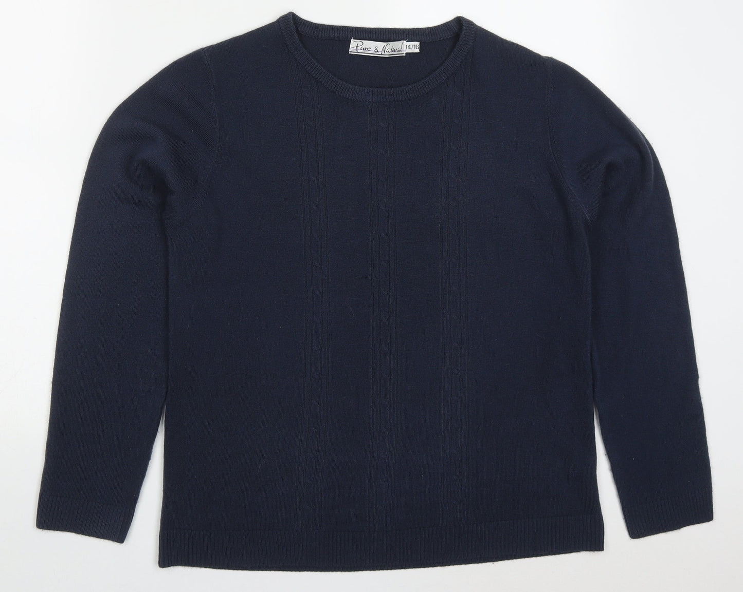Pure & Natural Womens Blue Round Neck  Acrylic Pullover Jumper Size 14