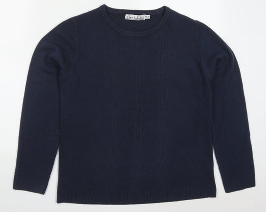 Pure & Natural Womens Blue Round Neck  Acrylic Pullover Jumper Size 14