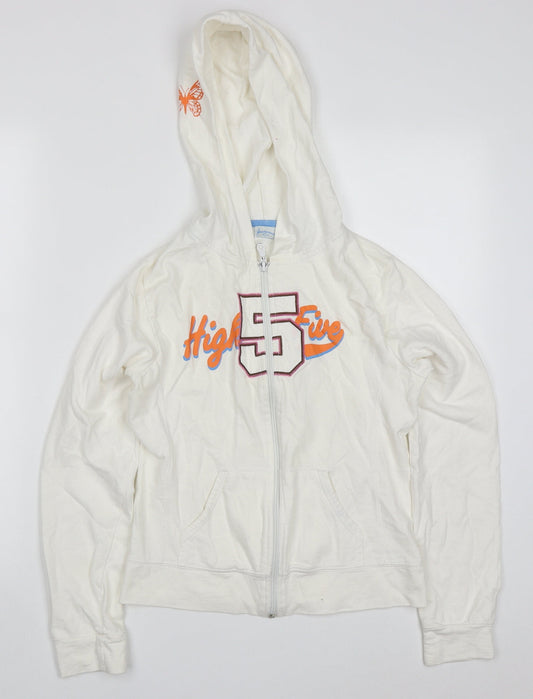 Stradivarius Womens White  Cotton Full Zip Hoodie Size S  Zip - High Five