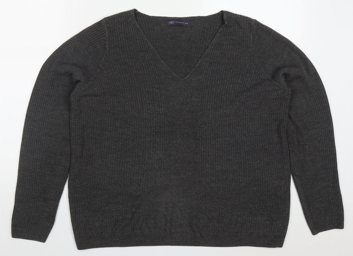 Marks and Spencer Womens Grey V-Neck  Acrylic Pullover Jumper Size 16