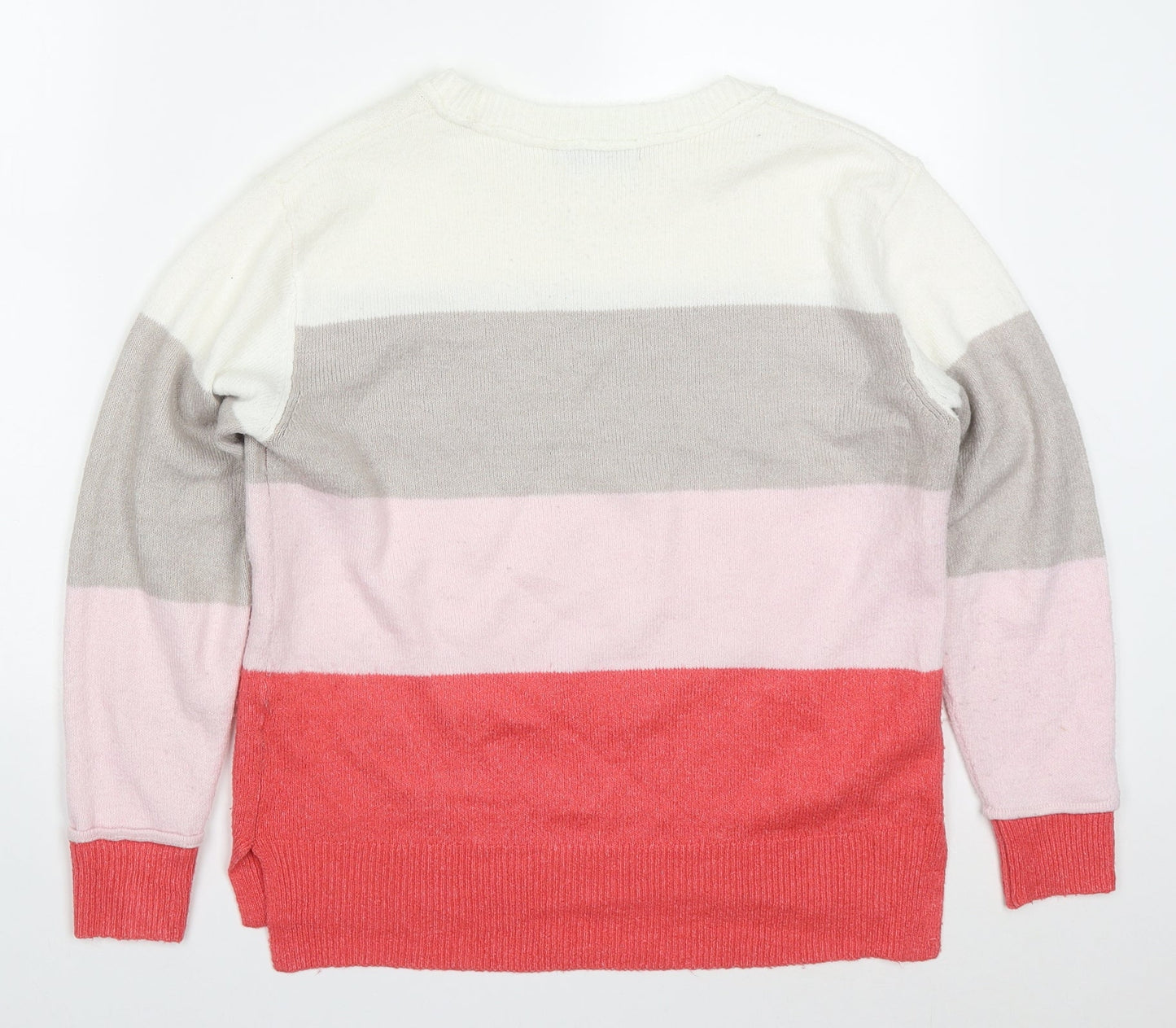 Nutmeg Womens Pink Round Neck Striped Acrylic Pullover Jumper Size 8
