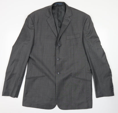Next Mens Grey Plaid Wool Jacket Blazer Size 44