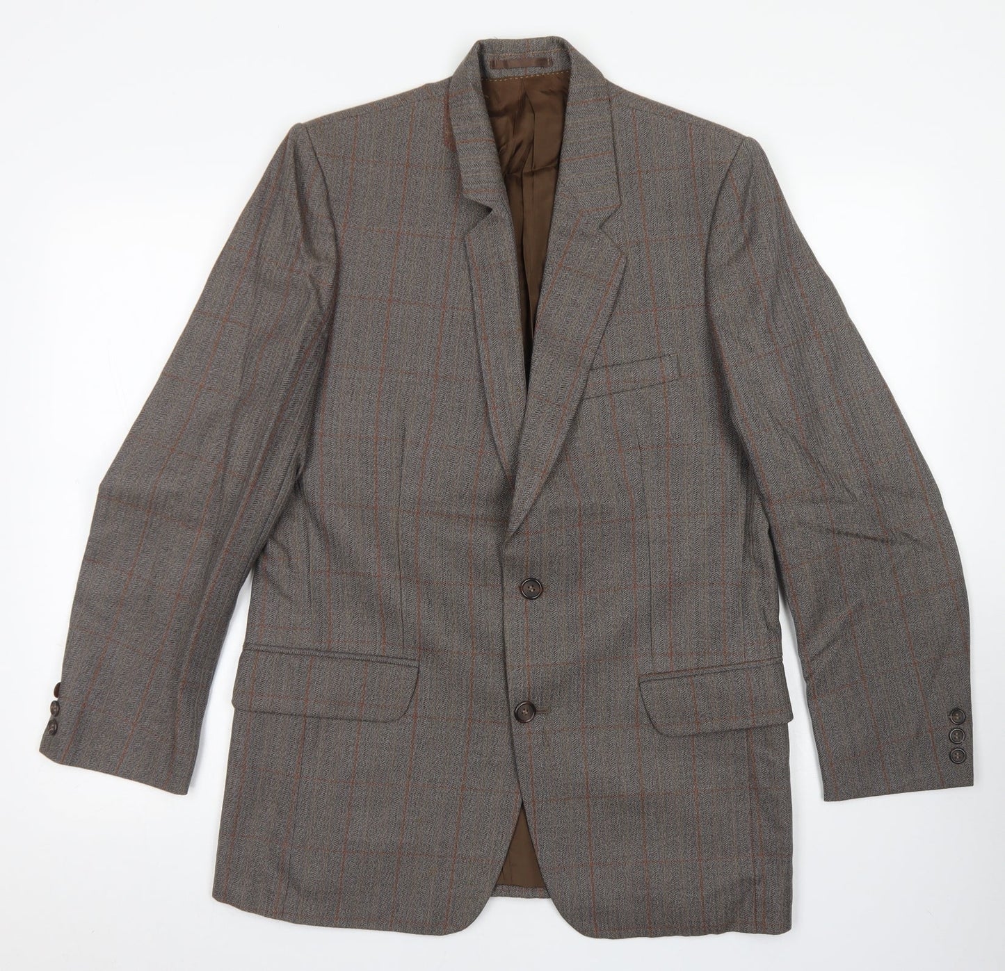 Hector James Mens Grey Plaid Wool Jacket Blazer Size 38