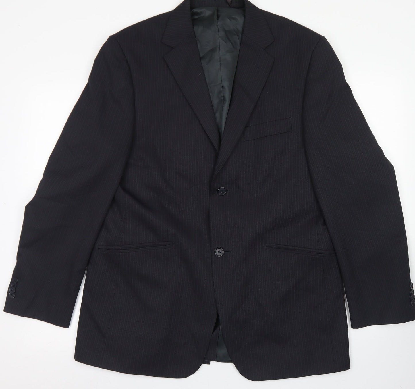 George Mens Black Striped Polyester Jacket Blazer Size 40