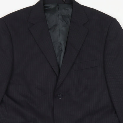 George Mens Black Striped Polyester Jacket Blazer Size 40