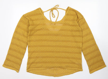 Next Womens Yellow Round Neck  Polyester Pullover Jumper Size 14