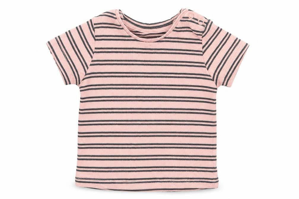 Primark Girls Pink Striped Cotton Basic T-Shirt Size 3-6 Months Round Neck