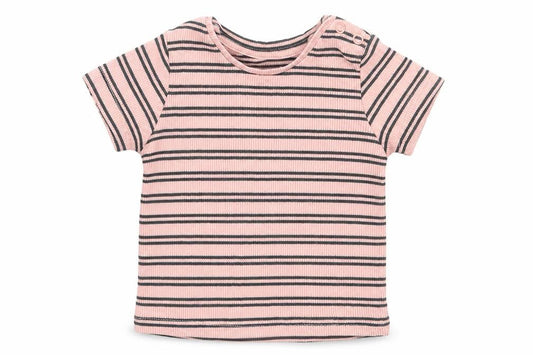 Primark Girls Pink Striped Cotton Basic T-Shirt Size 3-6 Months Round Neck