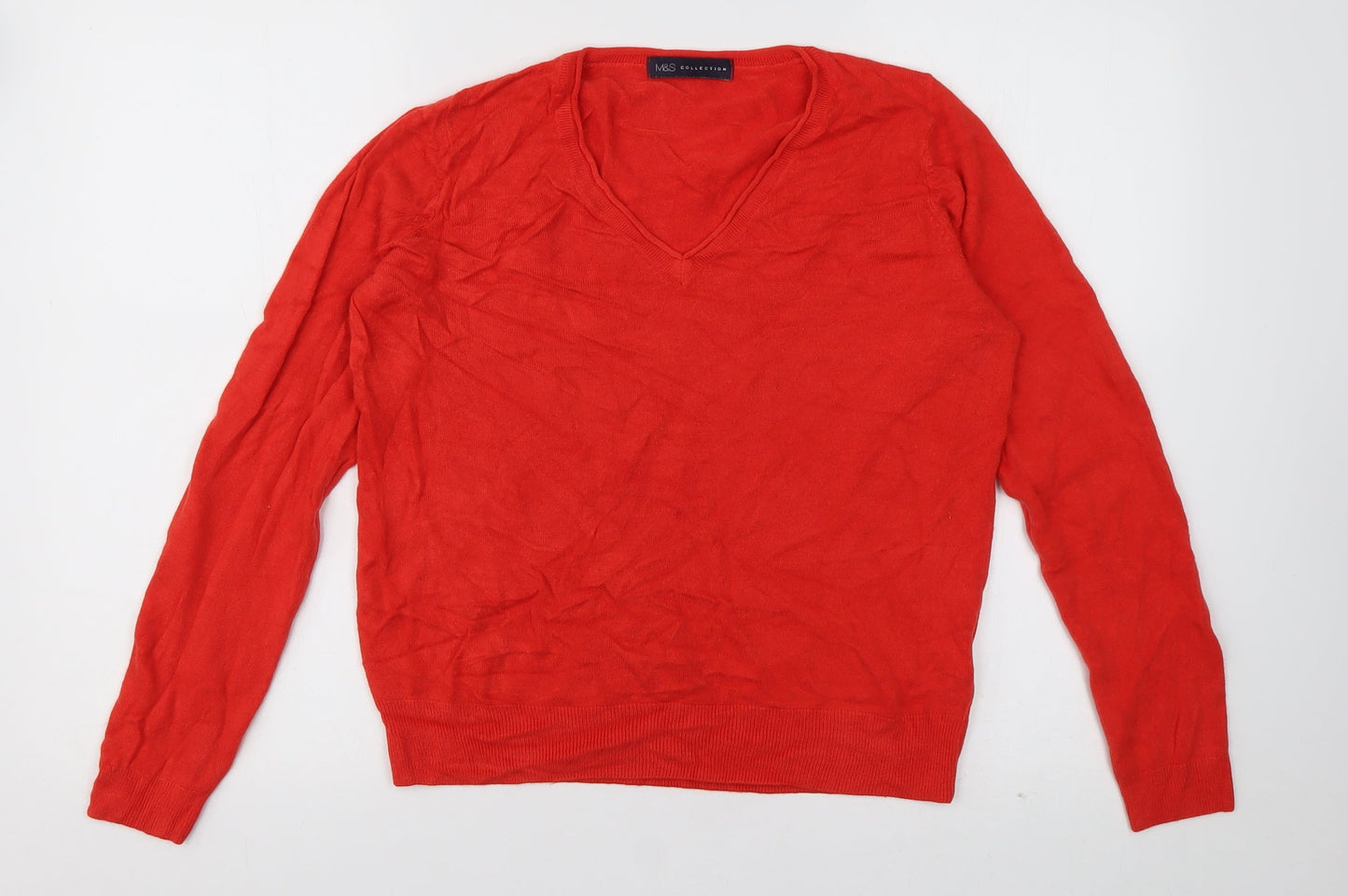 Marks and Spencer Womens Red V-Neck  Acrylic Pullover Jumper Size 14