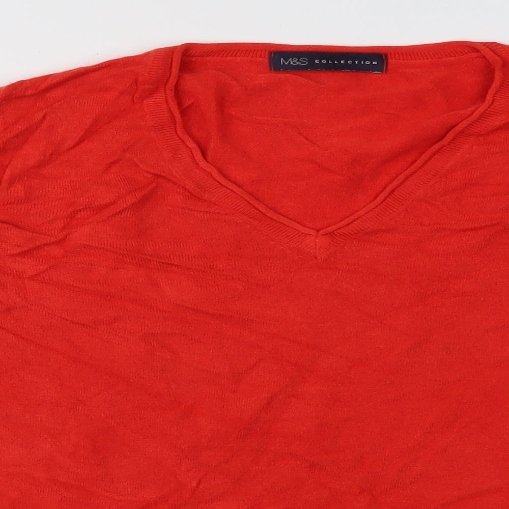 Marks and Spencer Womens Red V-Neck  Acrylic Pullover Jumper Size 14