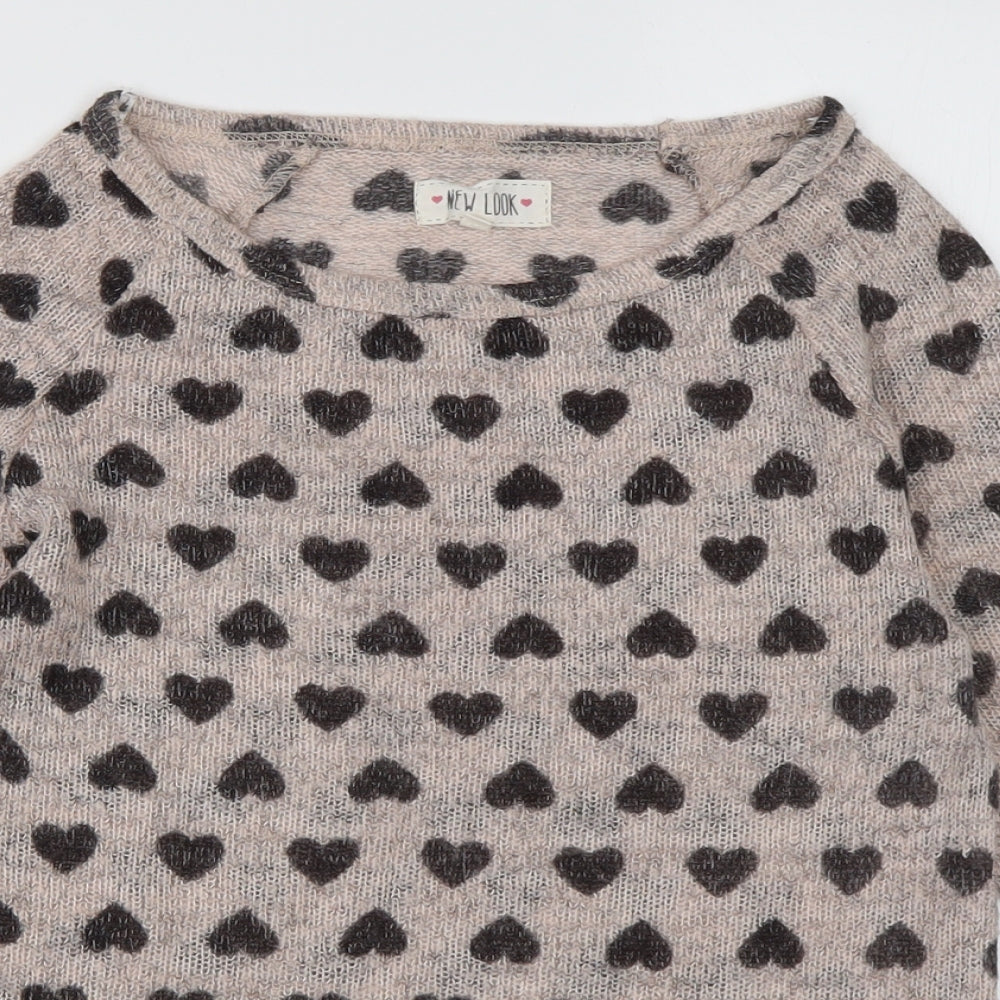 New Look Womens Pink Geometric Acrylic Pullover Sweatshirt Size 8  Pullover - Heart pattern