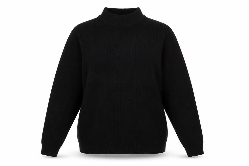 design essentials Womens Black High Neck Striped Acrylic Pullover Jumper Size L