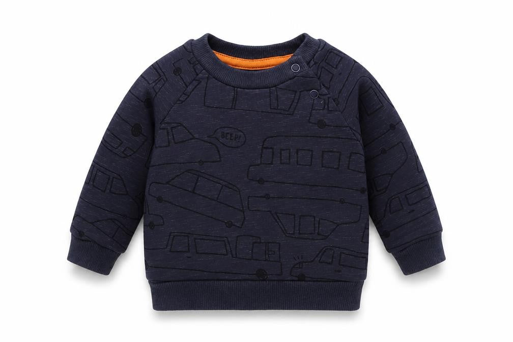 Primark Baby Blue Geometric Cotton Pullover Jumper Size 0-3 Months  Buckle - Cars