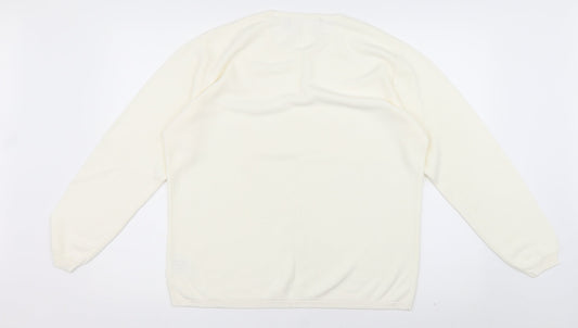 Preworn Womens White Crew Neck Floral Acrylic Pullover Jumper Size L