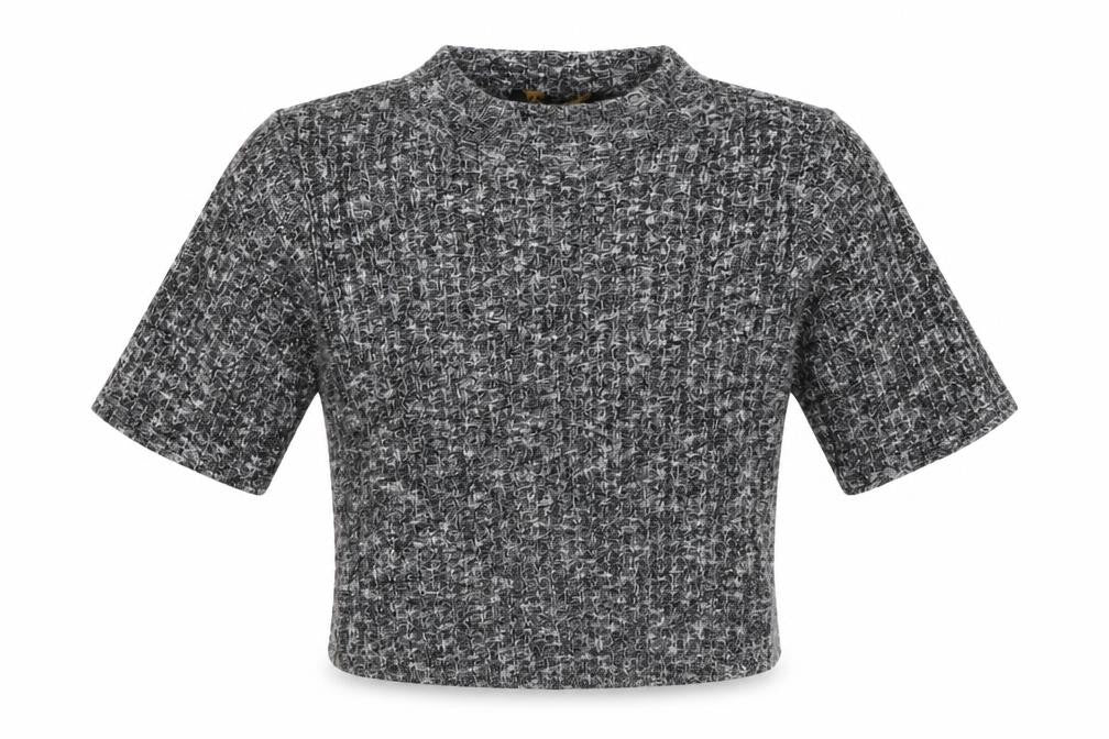 Ayanapa Womens Grey  Polyester Cropped T-Shirt Size 8 High Neck
