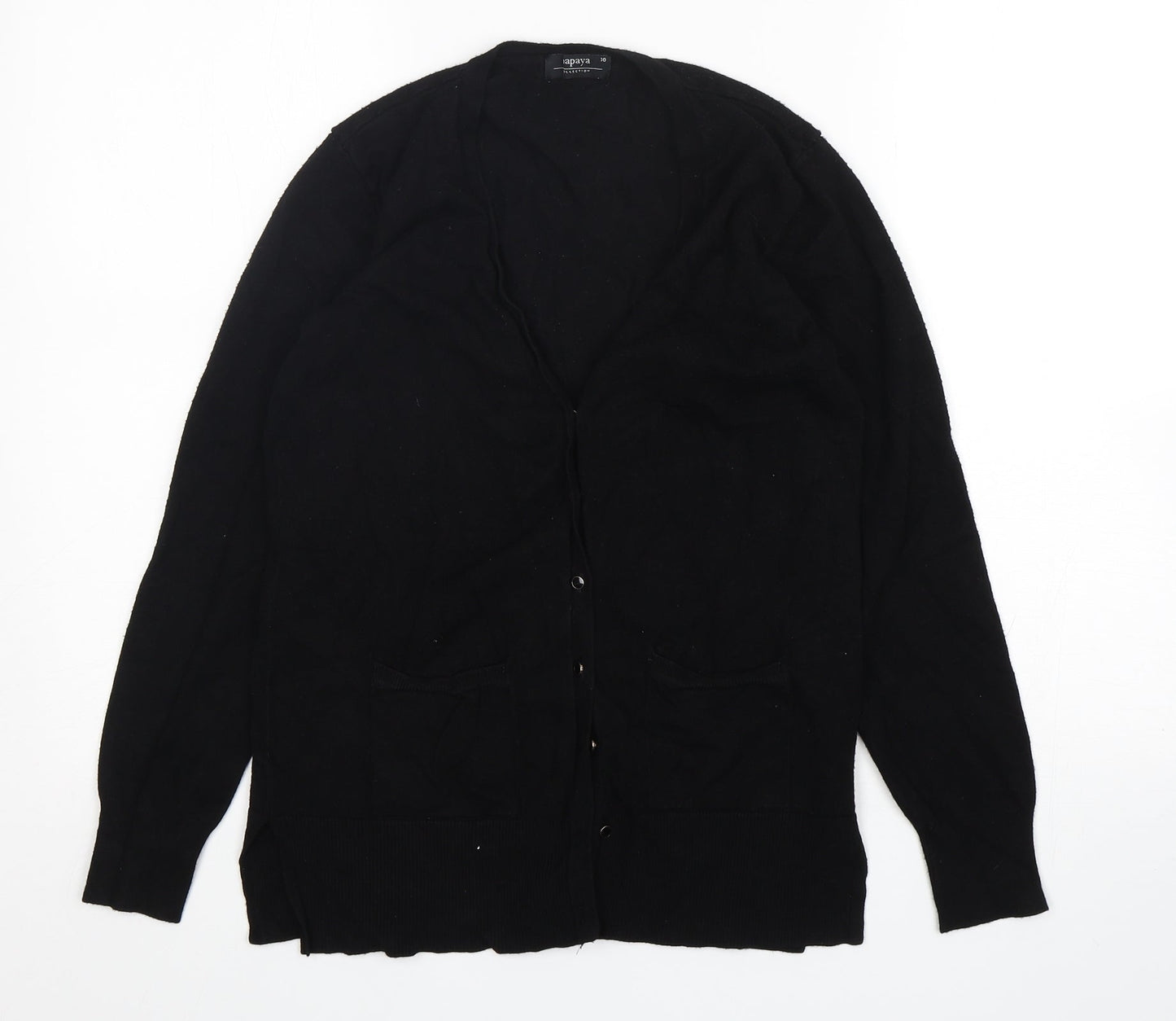Papaya Womens Black V-Neck  Viscose Cardigan Jumper Size 10