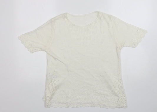 St Michael  Womens White Round Neck  Acrylic Pullover Jumper Size 12