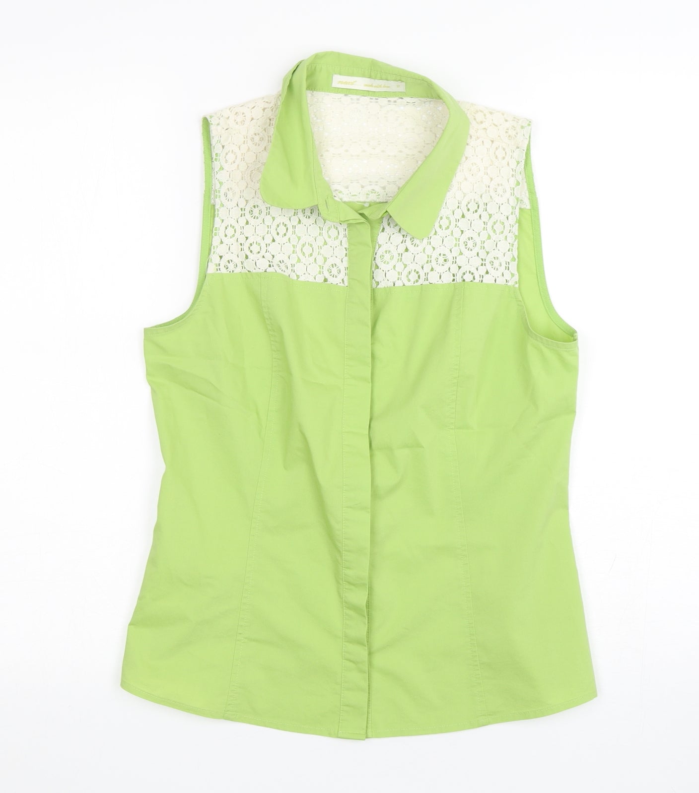 NEXT Womens Green Floral Cotton Basic Button-Up Size 12 Collared