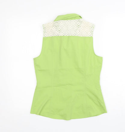 Next Womens Green Floral Cotton Basic Button-Up Size 12 Collared