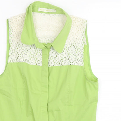 Next Womens Green Floral Cotton Basic Button-Up Size 12 Collared