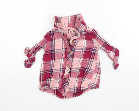 Primark Girls Pink Plaid  Basic Button-Up Size 6-9 Months Collared