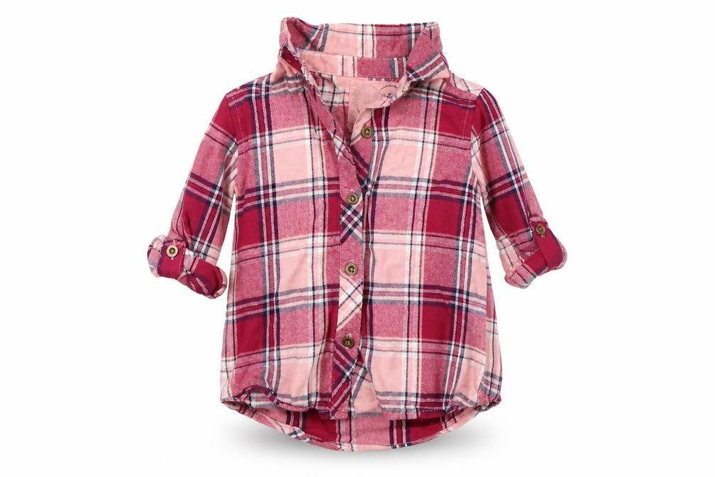 Primark Girls Pink Plaid  Basic Button-Up Size 6-9 Months Collared